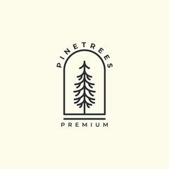 Wall Mural - pine tree, penderosa with linear and emblem style logo icon vector illustration template design