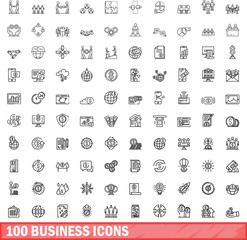 Poster - 100 business icons set. Outline illustration of 100 business icons vector set isolated on white background