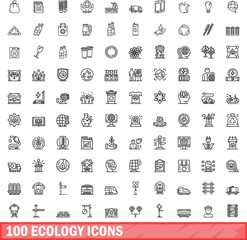 Poster - 100 ecology icons set. Outline illustration of 100 ecology icons vector set isolated on white background