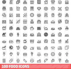 Poster - 100 food icons set. Outline illustration of 100 food icons vector set isolated on white background
