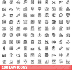 Poster - 100 law icons set. Outline illustration of 100 law icons vector set isolated on white background