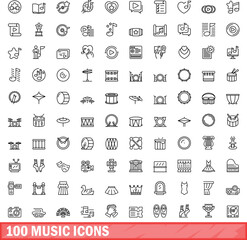 Poster - 100 music icons set. Outline illustration of 100 music icons vector set isolated on white background