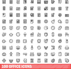 Canvas Print - 100 office icons set. Outline illustration of 100 office icons vector set isolated on white background