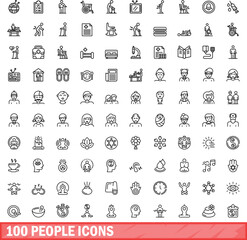 Wall Mural - 100 people icons set. Outline illustration of 100 people icons vector set isolated on white background