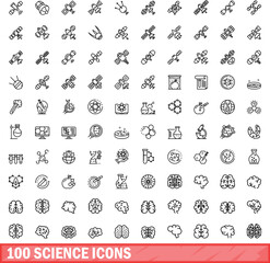 Poster - 100 science icons set. outline illustration of 100 science icons vector set isolated on white backgr