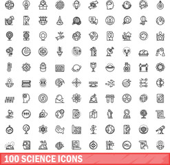 Poster - 100 science icons set. Outline illustration of 100 science icons vector set isolated on white background