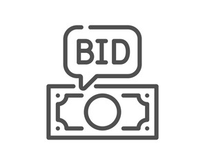 Aufkleber - Bid offer line icon. Auction sign. Raise the price up symbol. Quality design element. Linear style bid offer icon. Editable stroke. Vector