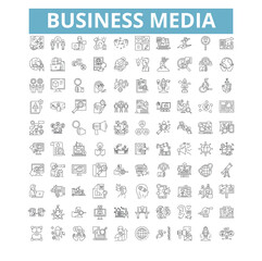 Wall Mural - Business media icons, line symbols, web signs, vector set, isolated illustration