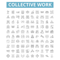 Collective work icons, line symbols, web signs, vector set, isolated illustration