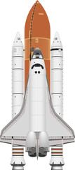 Wall Mural - Space Shuttle with rocket  booster isolated on white background. Vector illustration.