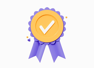 3d award medal with check mark and ribbon. premium quality certificate. quality guarantee label. ach