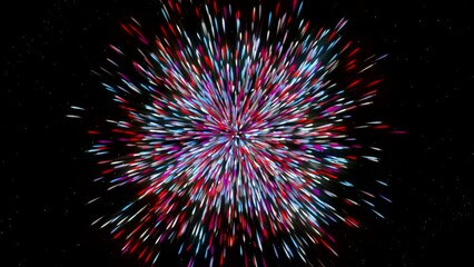 Poster - Moving colorful stream from point. Motion. Explosive colorful flow with spreading 3d particles. 3D flow from a point with colorful dots and balls