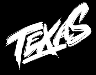 Texas. Hand drawn US state name isolated on black background. Modern calligraphy for posters, cards, t shirts, souvenirs, stickers. Vector lettering typography