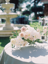 White Roses On Festive Table 