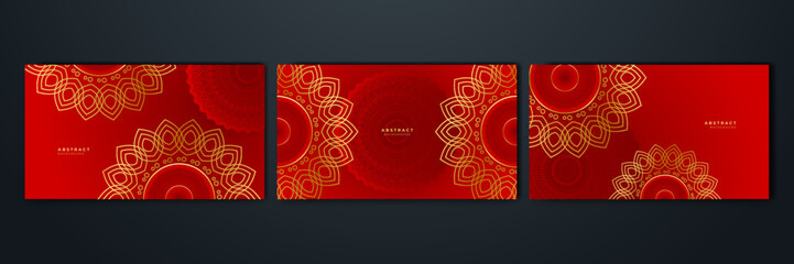luxury gold and red pattern decoration design for background with art ornament vintage mandala frame