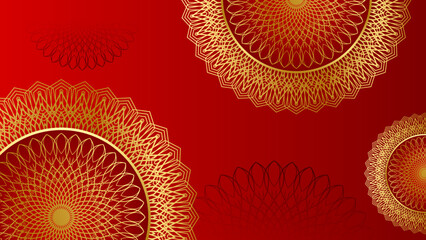luxury gold and red pattern decoration design for background with art ornament vintage mandala frame