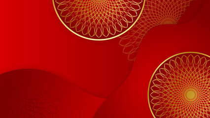 Wall Mural - Modern luxury red dan gold abstract background with mandala pattern