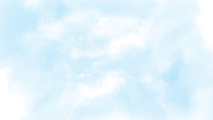 Wall Mural - Blue watercolor sky background texture with white clouds - nice weather