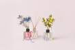 © Yaroslav Danylchenko/Stocksy - Glass aroma diffusers with garden flowers for decoration.