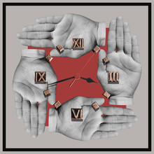 Collage With Hands, Clock And Red Square