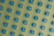 Dice 3d Objects Isolated On A Green Background.