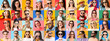 © Pixel-Shot - Group of different people in stylish sunglasses on color background