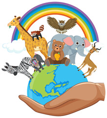 Sticker - Animals on earth icon on white background