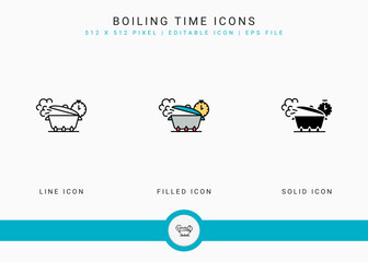 Fototapete - Boiling time icons set vector illustration with solid icon line style. Kitchen utensils concept. Editable stroke icon on isolated background for web design, user interface, and mobile application