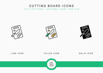 Fototapete - Cutting board icons set vector illustration with solid icon line style. Kitchen utensils concept. Editable stroke icon on isolated background for web design, user interface, and mobile application