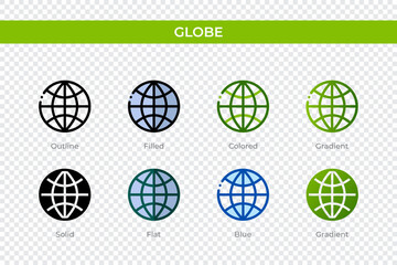 Poster - Globe icon in different style. Globe vector icons designed in outline, solid, colored, filled, gradient, and flat style. Symbol, logo illustration. Vector illustration