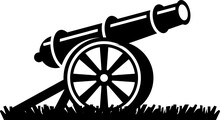 Wheeled Cannon On The Grass  Logo Design Vektor Sign Icon