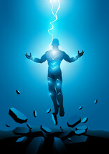 Superhero Electrically Charged By Thunder Strike
