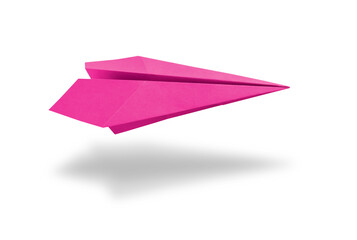 Wall Mural - pink paper plane origami isolated on a white background