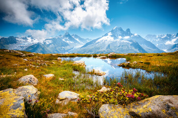 Sticker - A panoramic view of a large mountain massif on a sunny day. Graian Alps, France, Europe.