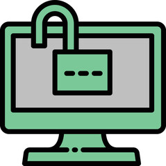 Poster - Unlock computer icon outline vector. Internet data. Risk protect