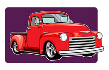 Vintage American Truck, Legendary Pickup From The 1950s. American Classic Car. Vector Illustration. Red Version
