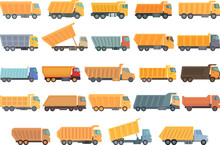 Car Tipper Icons Set Cartoon Vector. Car Truck. Tipper Container