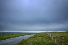Road, Hills And Meadows, Vistas, Aberystwyth, Ceredigion, Wales, England, Uk, Great Brittain, Dark Clouds,