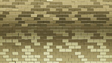 Rectangular Tiles Arranged To Create A Luxurious Wall. Polished, 3D Background Formed From Gold Blocks. 3D Render