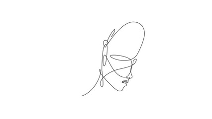 Wall Mural - Animated self drawing of one continuous line draw sexy woman abstract face with butterfly wings logo. Female portrait minimalist style concept. Cosmetic icon. Full length single line animation.