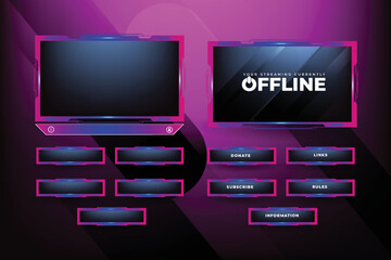 Poster - Live streaming overlay decoration with girly pink and blue color shade. Online gaming screen panel and border design for gamers. Live broadcast elements vector with colorful buttons.