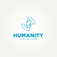 Wall Mural - minimalist helping hand care line art icon logo template vector illustration design. simple humanity, charity, people care logo concept