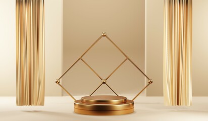Poster - 3d rendering of blank product background for cream cosmetics modern gold podium background