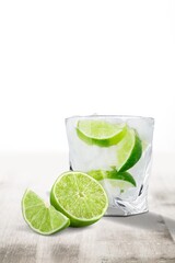 Canvas Print - Glass of Lemonade drink with fresh lemons. Refreshing cocktails with mint and ice  Summer cold drinks concept.