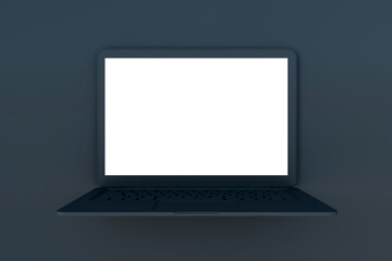 Poster - Abstract image of seamless black laptop with white screen background. Design and device concept. Mock up, 3D Rendering.