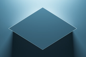Aufkleber - Creative illuminated blue rhombus with mock up place on backdrop. 3D Rendering.