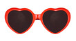 Red heart shaped sunglasses on blue background