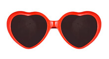 Red Heart Shaped Sunglasses On Blue Background