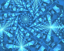 Abstract Blue Geometric Fractal Art Background Of Infinitely Repeating Triangles