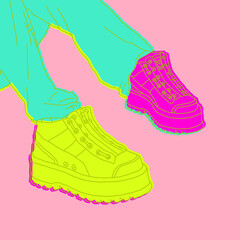 Fashion minimal illustration. Girl legs in stylish shoes